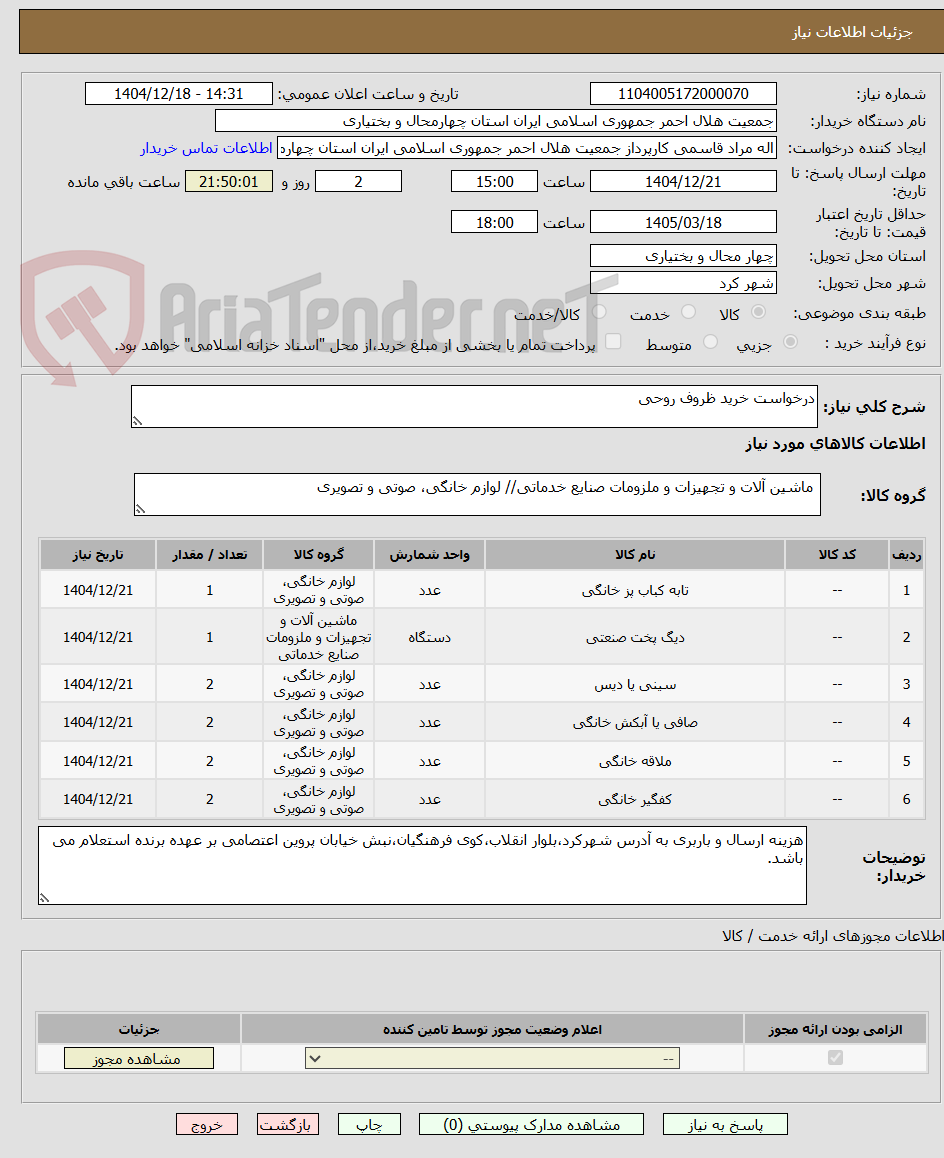 تصویر کوچک آگهی درخواست خرید ظروف روحی