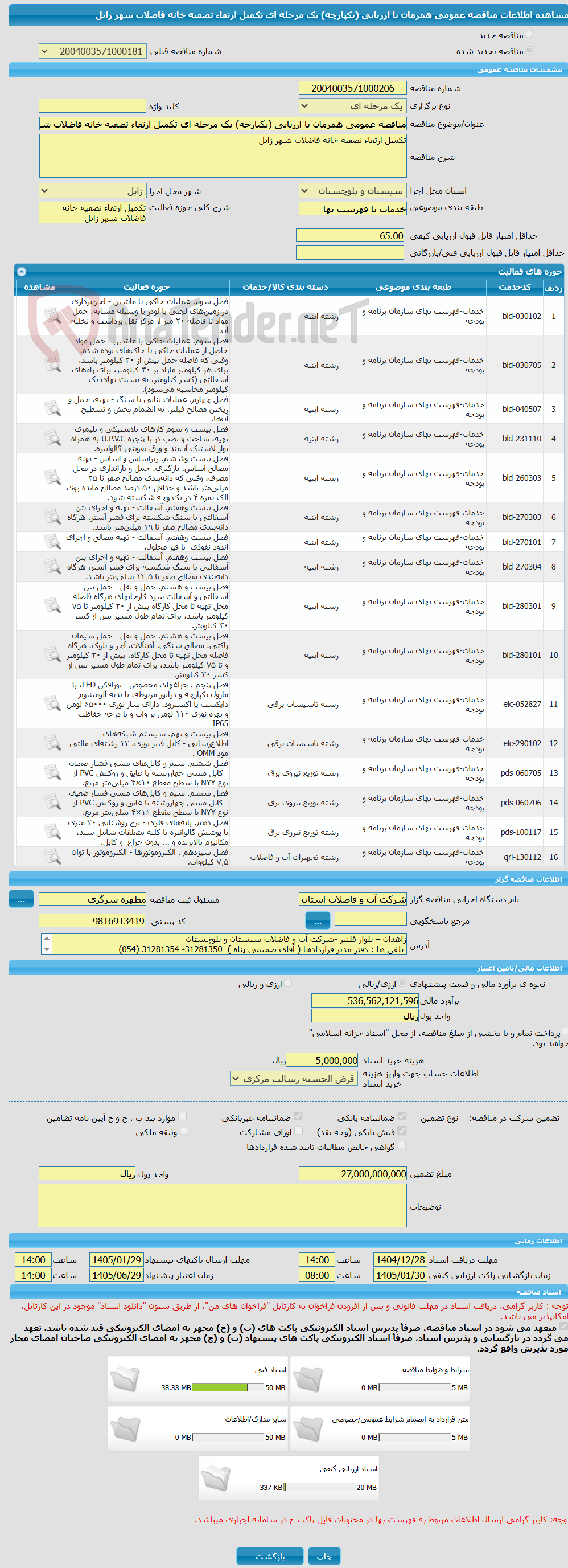تصویر کوچک آگهی مناقصه عمومی همزمان با ارزیابی (یکپارچه) یک مرحله ای تکمیل ارتقاء تصفیه خانه فاضلاب شهر زابل