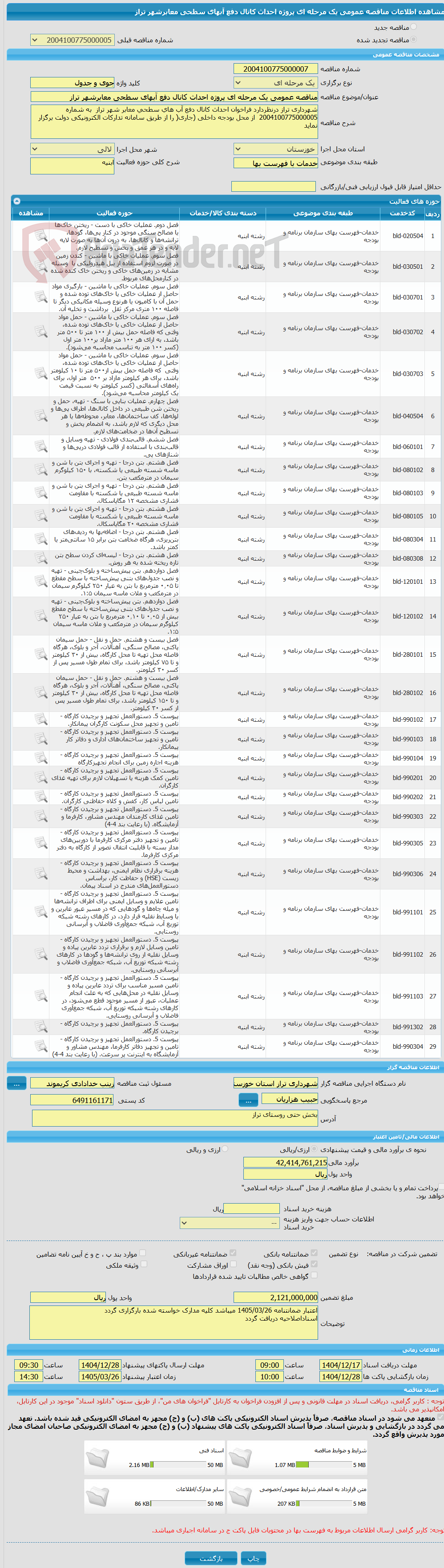 تصویر کوچک آگهی مناقصه عمومی یک مرحله ای پروژه احداث کانال دفع آبهای سطحی معابرشهر تراز