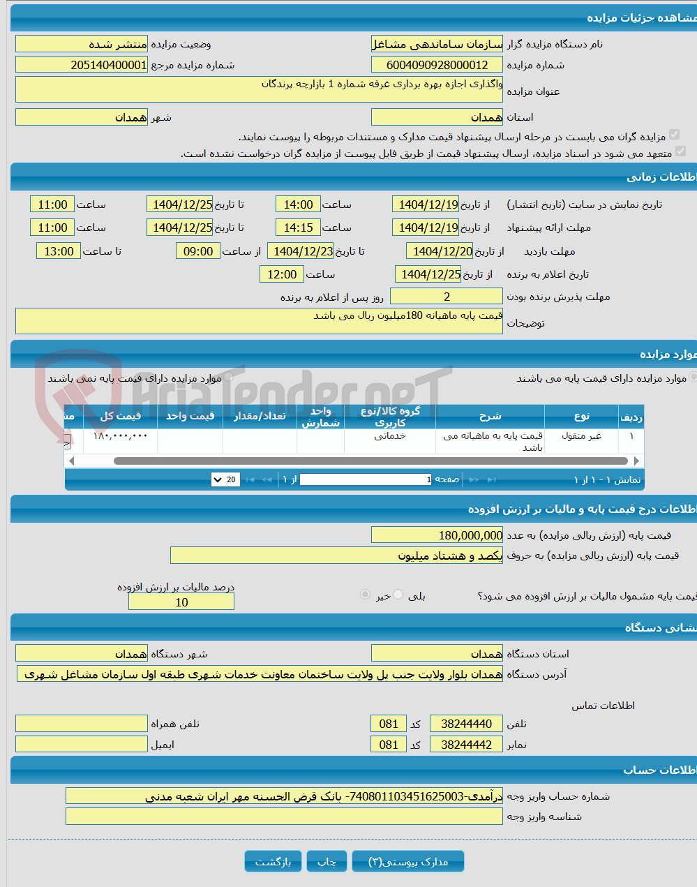 تصویر کوچک آگهی واگذاری اجازه بهره برداری غرفه شماره 1 بازارچه پرندگان