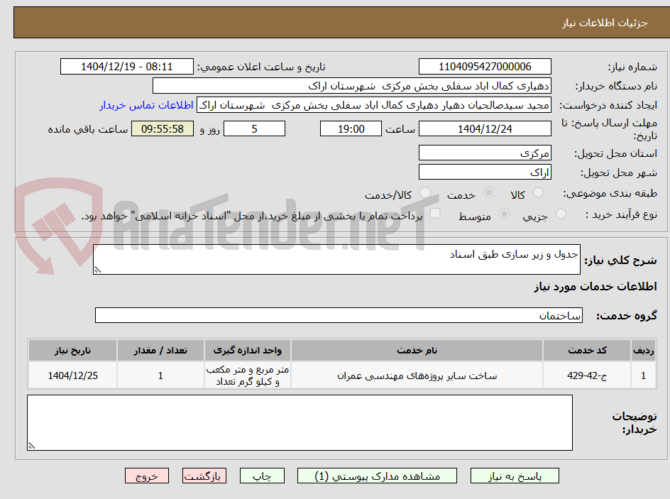 تصویر کوچک آگهی جدول و زیر سازی طبق اسناد