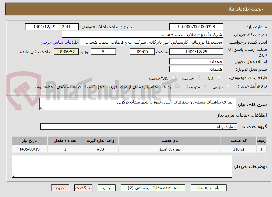 تصویر کوچک آگهی  حفاری چاههای دستی روستاهای رکین وتموزان شهرستان درگزین -