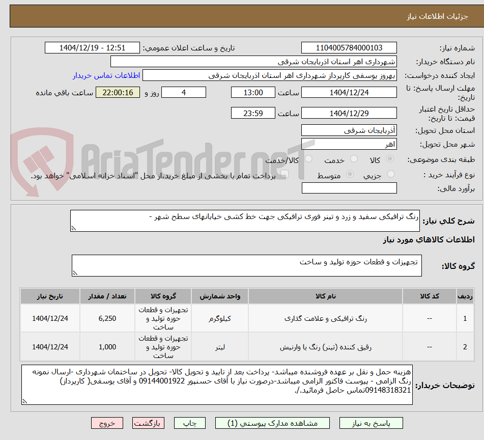 تصویر کوچک آگهی رنگ ترافیکی سفید و زرد و تینر فوری ترافیکی جهت خط کشی خیابانهای سطح شهر -