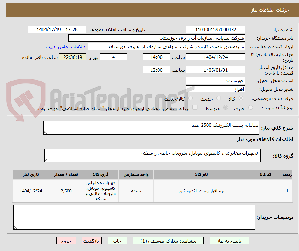 تصویر کوچک آگهی سامانه پست الکترونیک 2500 عدد