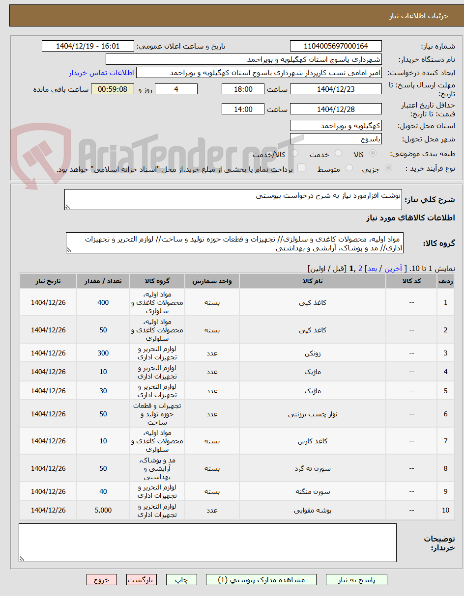 تصویر کوچک آگهی نوشت افزارمورد نیاز به شرح درخواست پیوستی