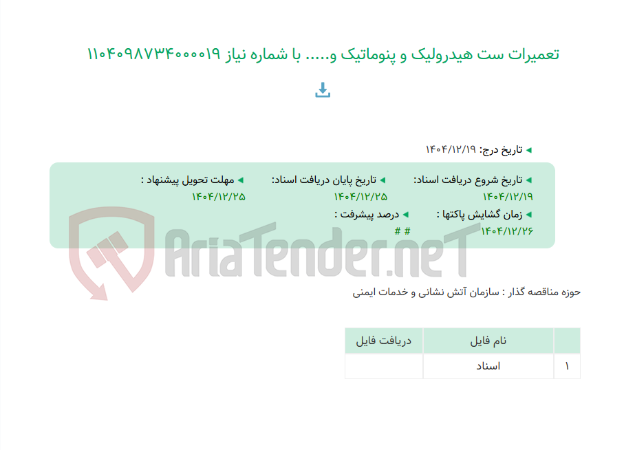 تصویر کوچک آگهی تعمیرات ست هیدرولیک و پنوماتیک و..... با شماره نیاز 1104098734000019
