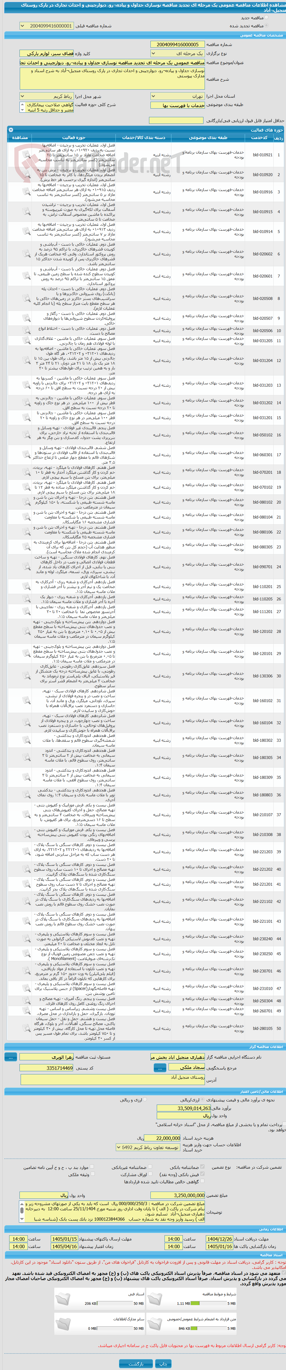 تصویر کوچک آگهی مناقصه عمومی یک مرحله ای تجدید مناقصه نوسازی جداول و پیاده¬رو، دیوارچینی و احداث تجاری در پارک روستای منجیل¬آباد