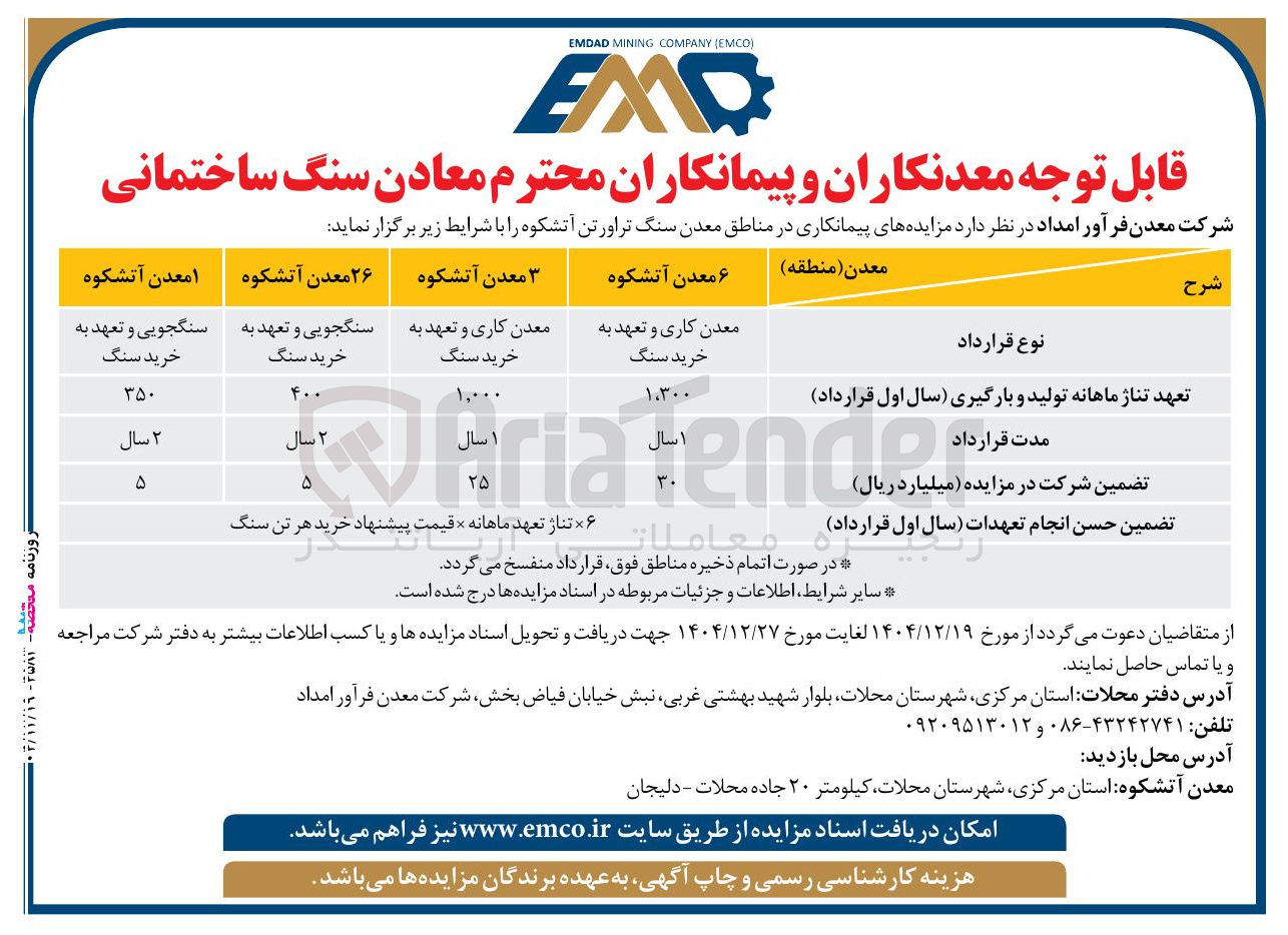 تصویر کوچک آگهی مزایده های پیمانکاری در مناطق معدن 