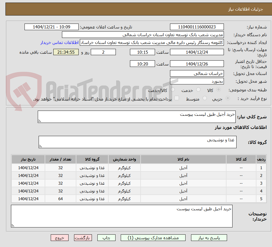 تصویر کوچک آگهی خرید آجیل طبق لیست پیوست