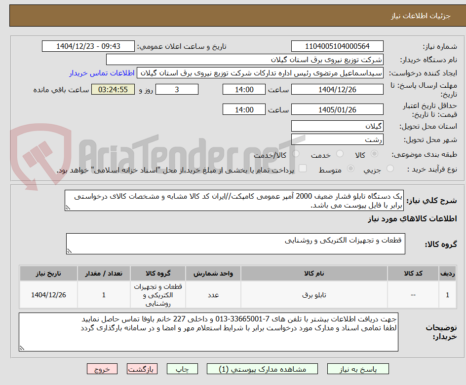تصویر کوچک آگهی یک دستگاه تابلو فشار ضعیف 2000 آمپر عمومی کامپکت//ایران کد کالا مشابه و مشخصات کالای درخواستی برابر با فایل پیوست می باشد.