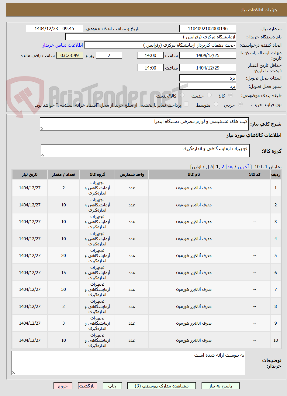 تصویر کوچک آگهی کیت های تشخیصی و لوازم مصرفی دستگاه ایندرا
