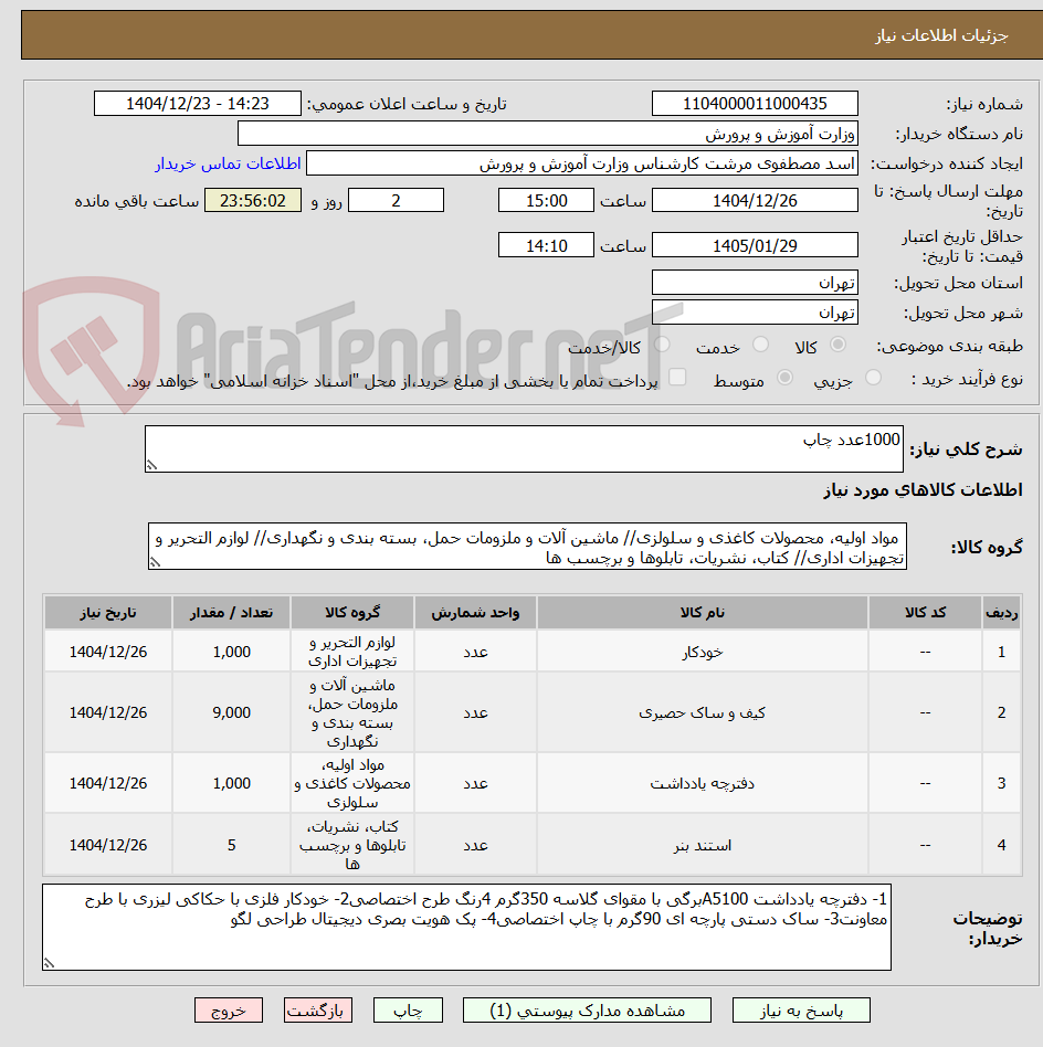 تصویر کوچک آگهی 1000عدد چاپ
