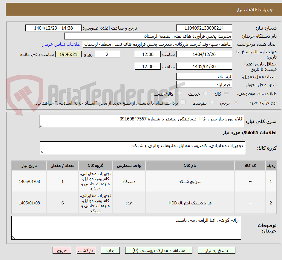 تصویر کوچک آگهی اقلام مورد نیاز سرور فاوا- هماهنگی بیشتر با شماره 09160847567