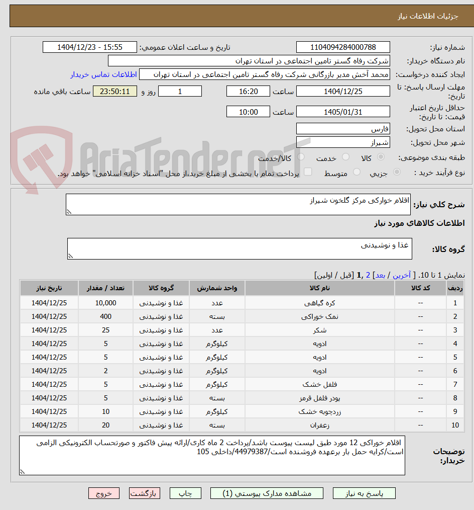 تصویر کوچک آگهی اقلام خوارکی مرکز گلخون شیراز
