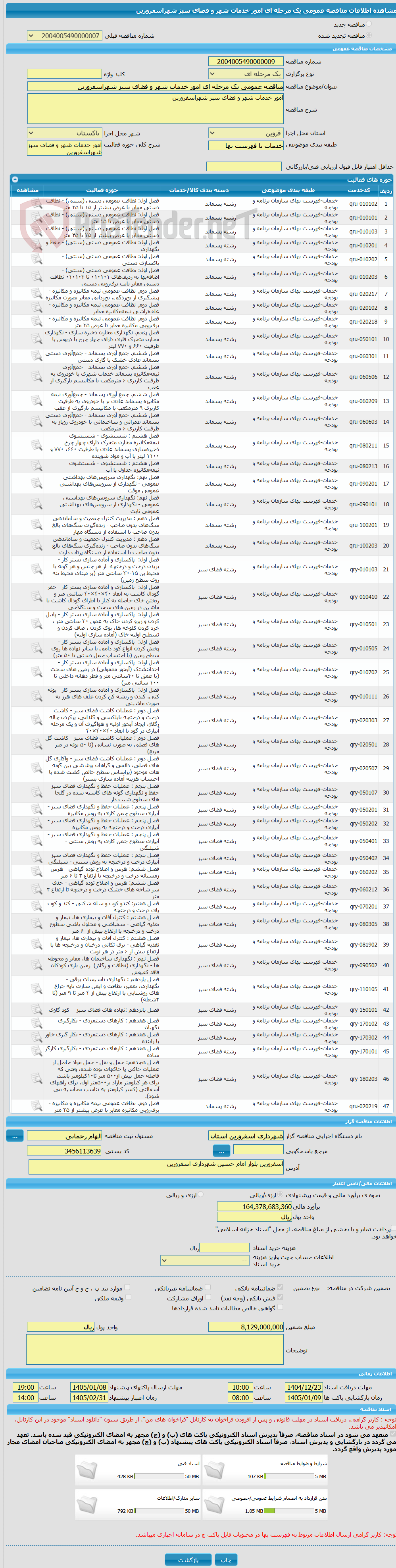 تصویر کوچک آگهی مناقصه عمومی یک مرحله ای امور خدمات شهر و فضای سبز شهراسفرورین