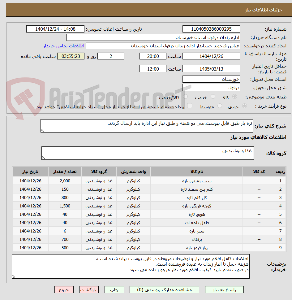 تصویر کوچک آگهی تره بار طبق فایل پیوست.طی دو هفته و طبق نیاز این اداره باید ارسال گردند.