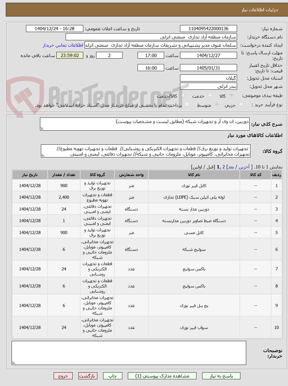 تصویر کوچک آگهی دوربین، ان وی آر و تجهیزات شبکه (مطابق لیست و مشخصات پیوست)