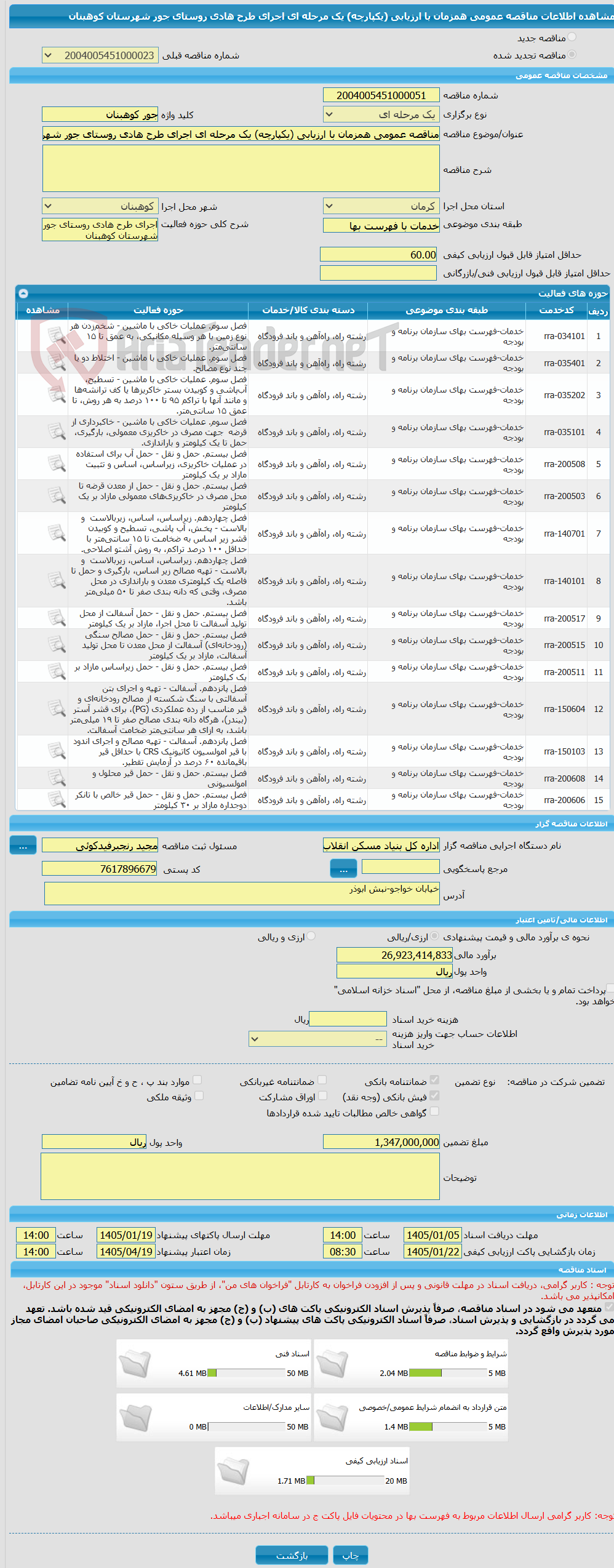 تصویر کوچک آگهی مناقصه عمومی همزمان با ارزیابی (یکپارچه) یک مرحله ای اجرای طرح هادی روستای جور شهرستان کوهبنان