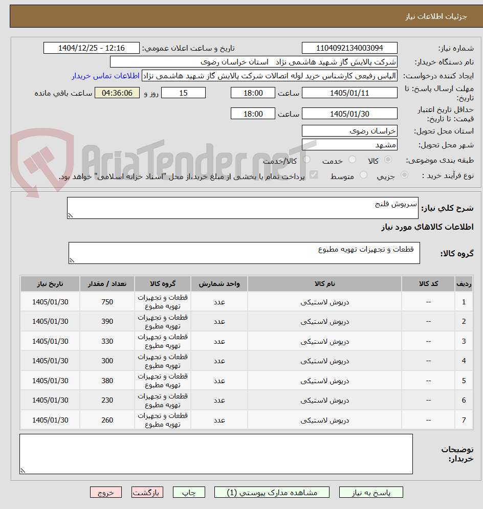 تصویر کوچک آگهی سرپوش فلنج