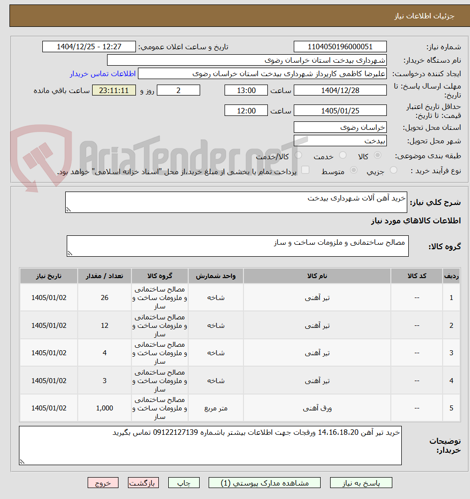 تصویر کوچک آگهی خرید آهن آلات شهرداری بیدخت