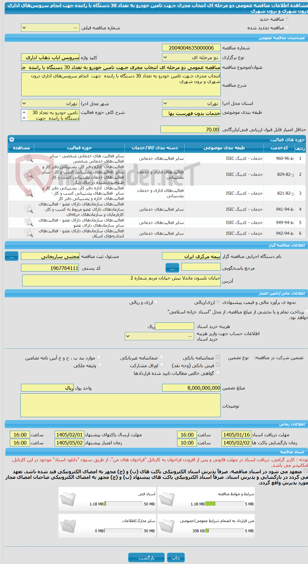 تصویر کوچک آگهی مناقصه عمومی دو مرحله ای انتخاب مجری جـهت تامین خودرو به تعداد 30 دستگاه با راننده  جهت  انجام سرویس‌های اداری درون شهری و برون شهری