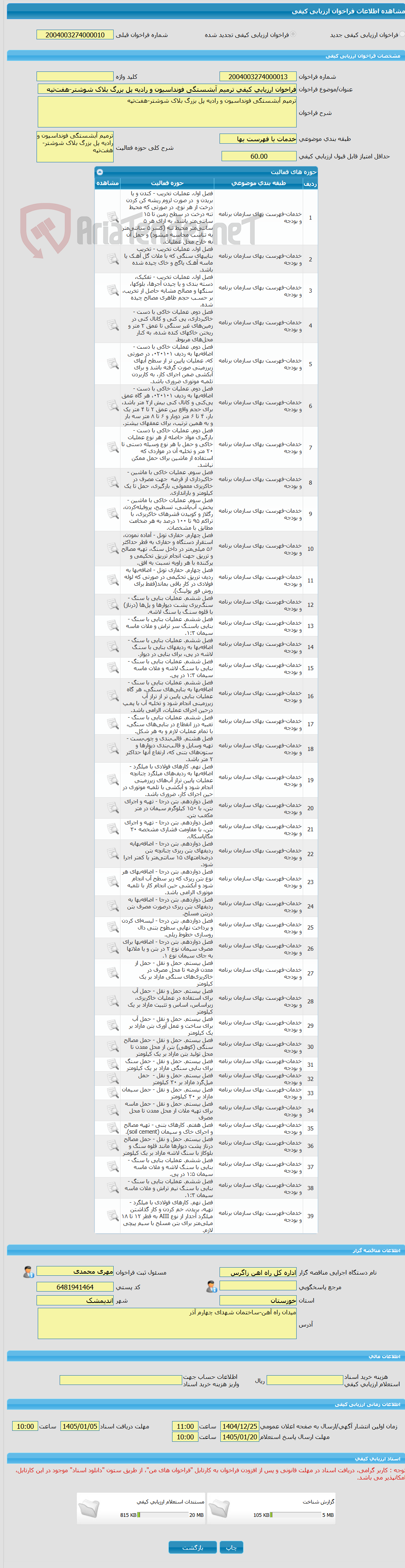 تصویر کوچک آگهی فراخوان ارزیابی کیفی ترمیم آبشستگی فونداسیون و رادیه پل بزرگ بلاک شوشتر-هفت‌تپه