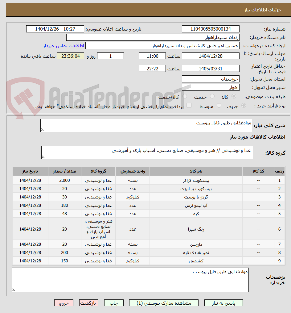 تصویر کوچک آگهی موادغذایی طبق فایل پیوست