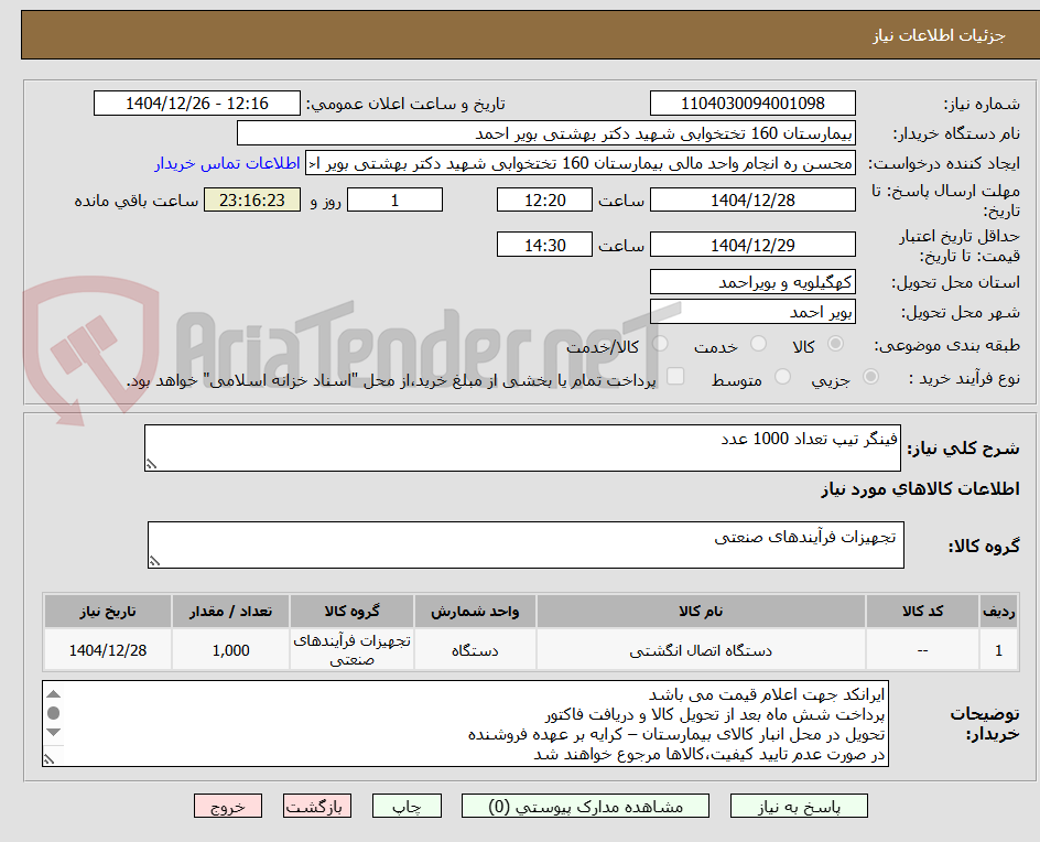 تصویر کوچک آگهی فینگر تیپ تعداد 1000 عدد