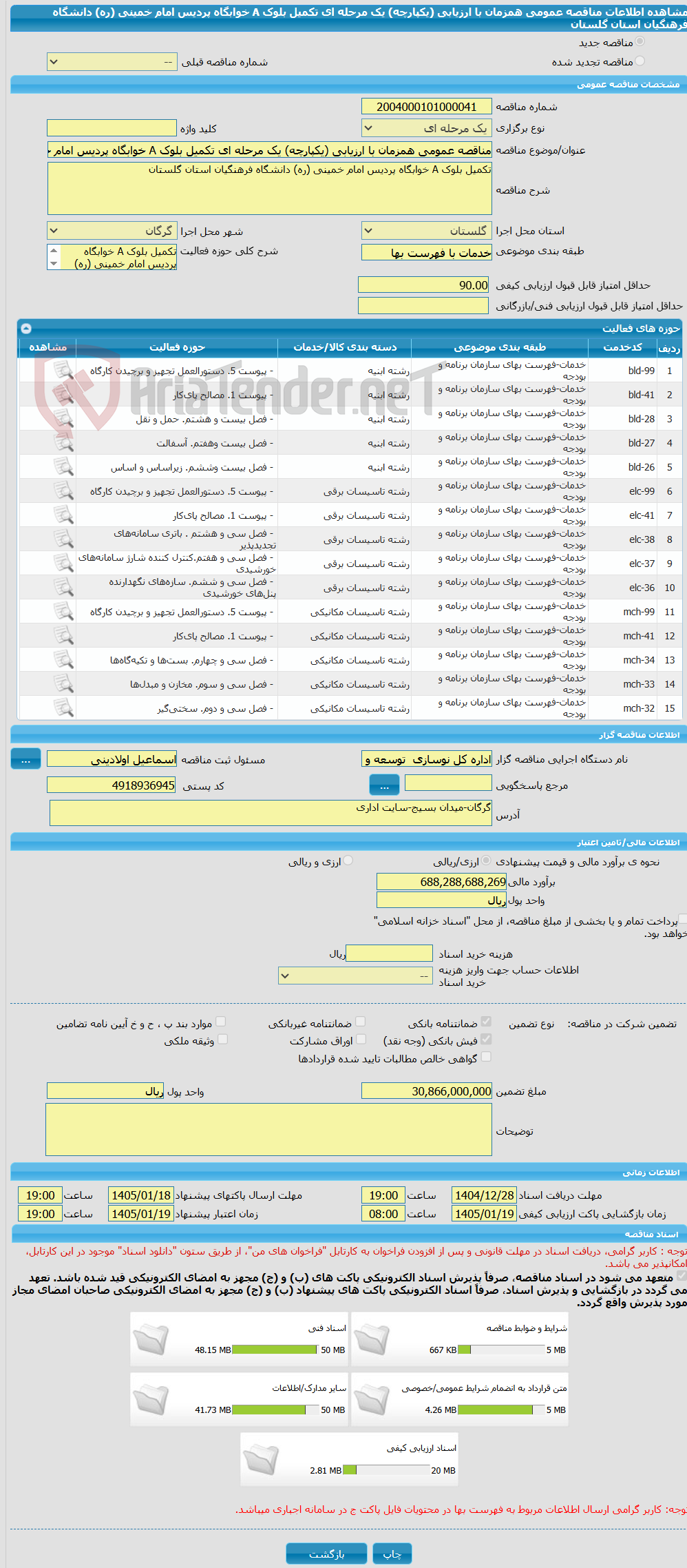 تصویر کوچک آگهی مناقصه عمومی همزمان با ارزیابی (یکپارچه) یک مرحله ای تکمیل بلوک A خوابگاه پردیس امام خمینی (ره) دانشگاه فرهنگیان استان گلستان  