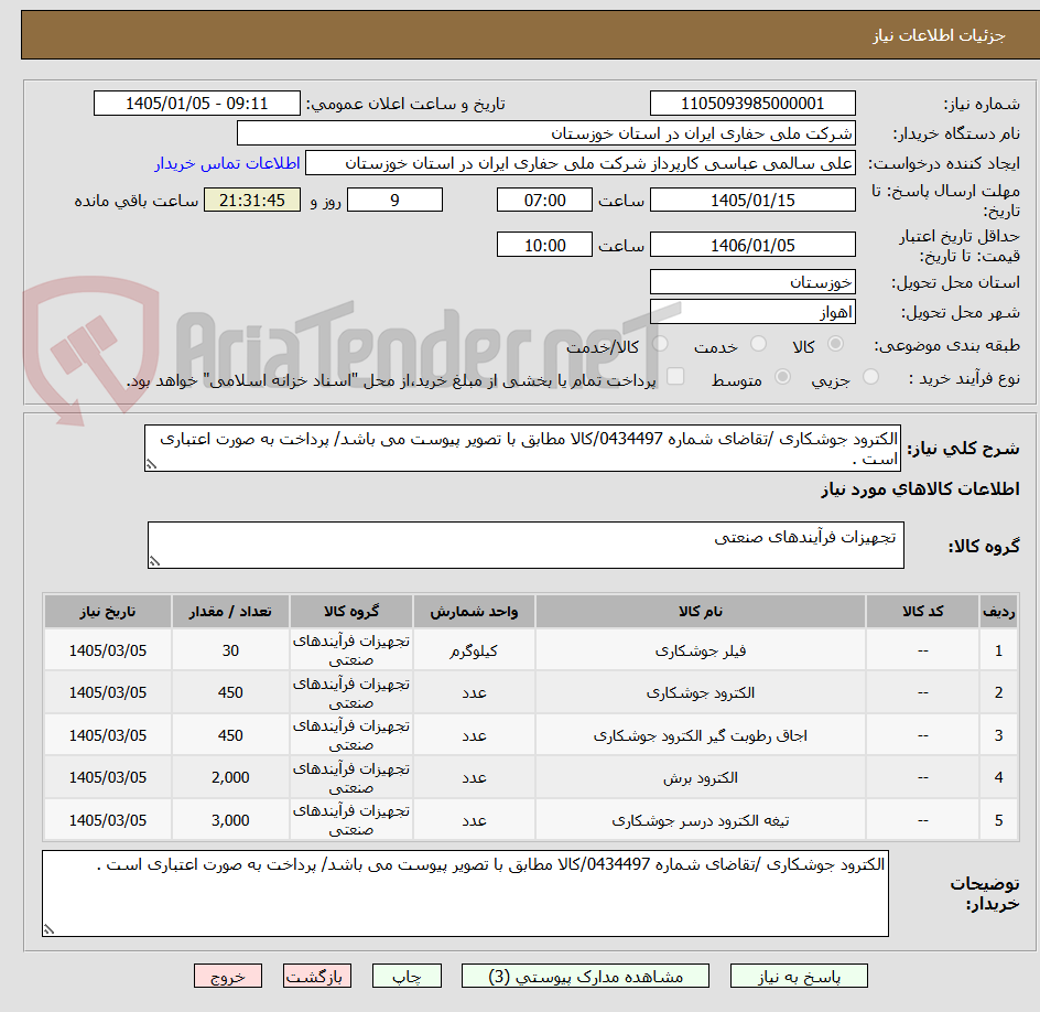 تصویر کوچک آگهی الکترود جوشکاری /تقاضای شماره 0434497/کالا مطابق با تصویر پیوست می باشد/ پرداخت به صورت اعتباری است .