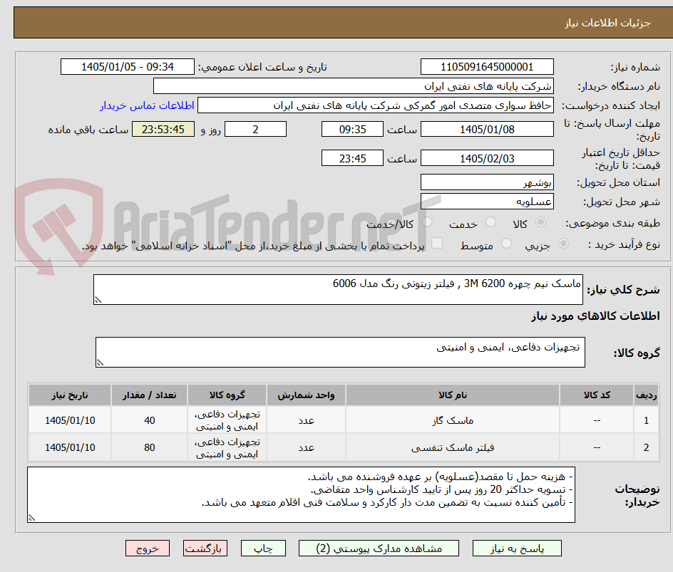 تصویر کوچک آگهی ماسک نیم چهره 3M 6200 , فیلتر زیتوتی رنگ مدل 6006