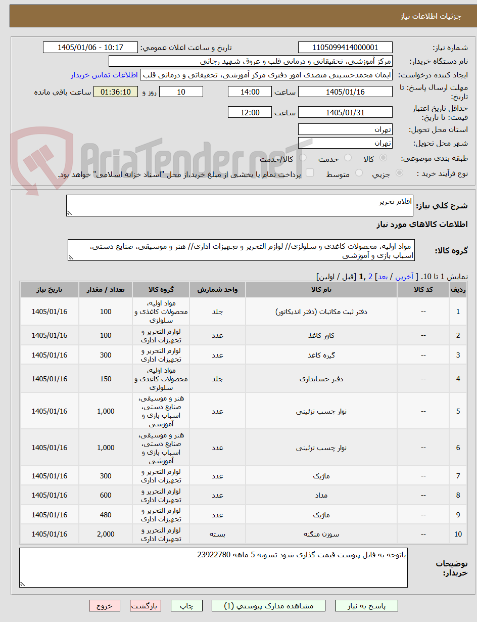 تصویر کوچک آگهی اقلام تحریر
