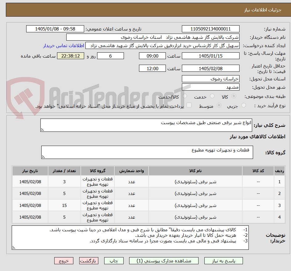 تصویر کوچک آگهی انواع شیر برقی صنعتی طبق مشخصات پیوست