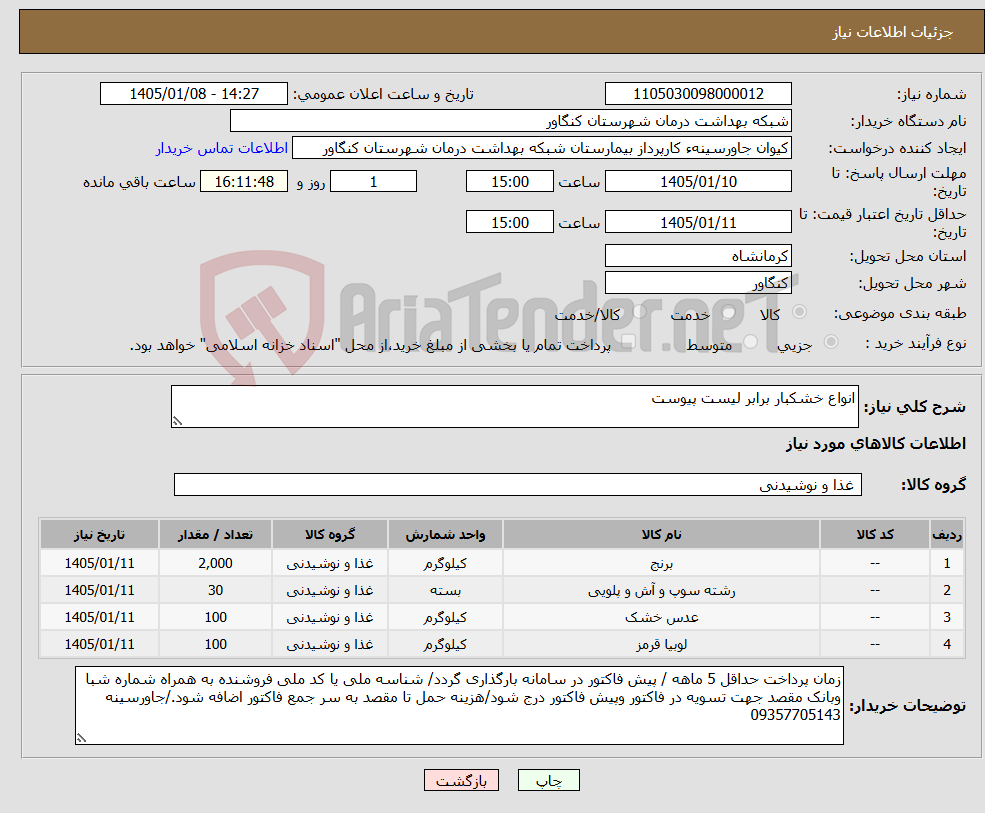 تصویر کوچک آگهی نیاز کالا-انواع خشکبار برابر لیست پیوست