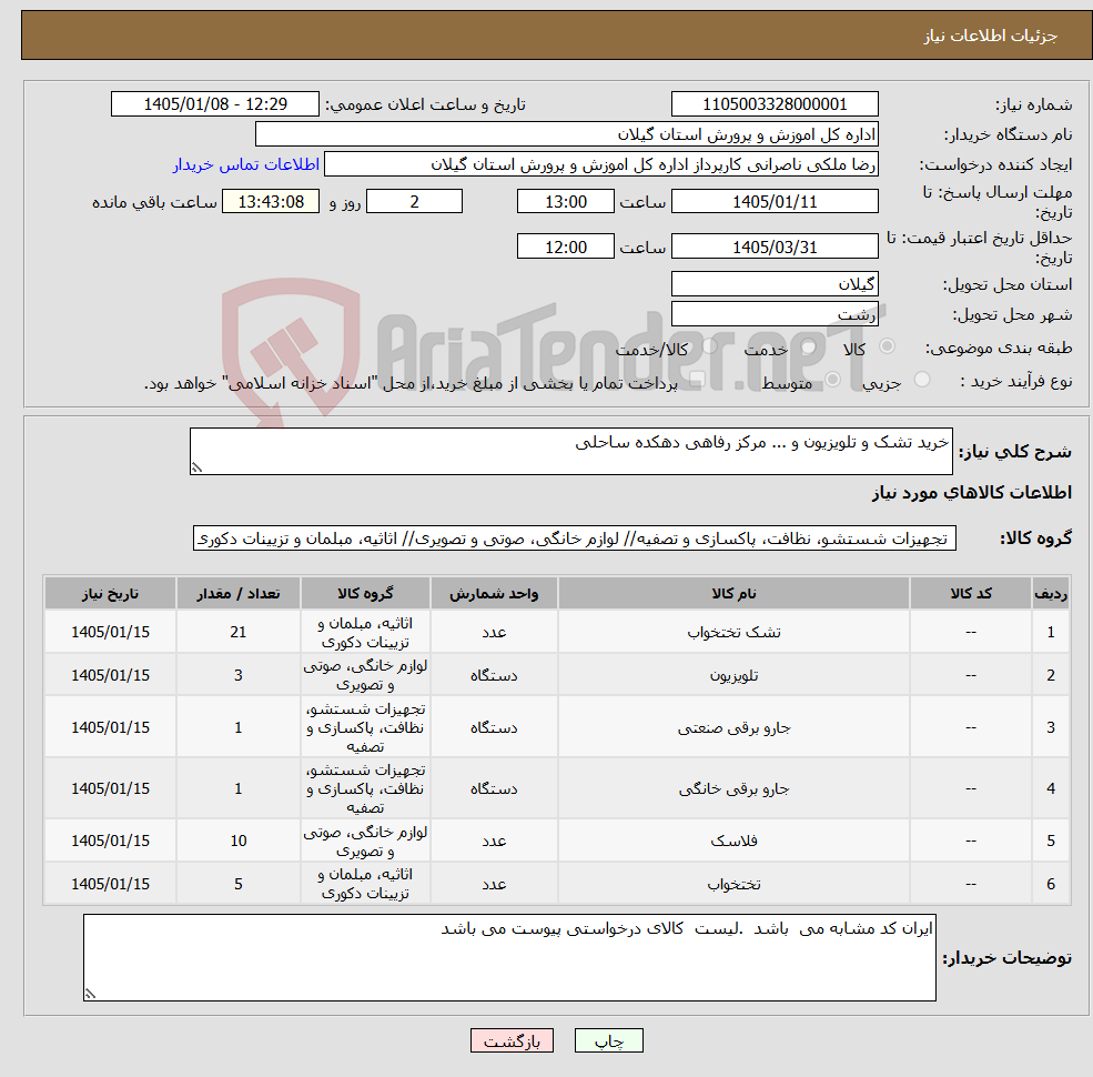 تصویر کوچک آگهی نیاز کالا-خرید تشک و تلویزیون و ... مرکز رفاهی دهکده ساحلی 