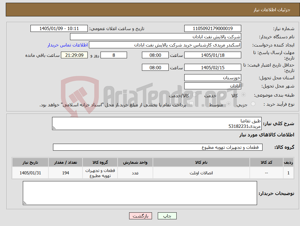 تصویر کوچک آگهی نیاز کالا-طبق تقاضا مریدی53182231
