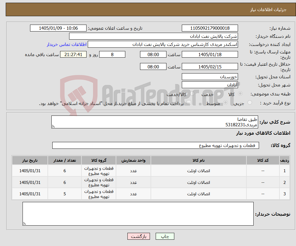 تصویر کوچک آگهی نیاز کالا-طبق تقاضا مریدی53182231