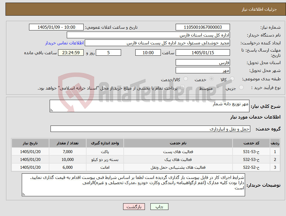 تصویر کوچک آگهی نیاز خدمات-مهر توزیع دانه شمار