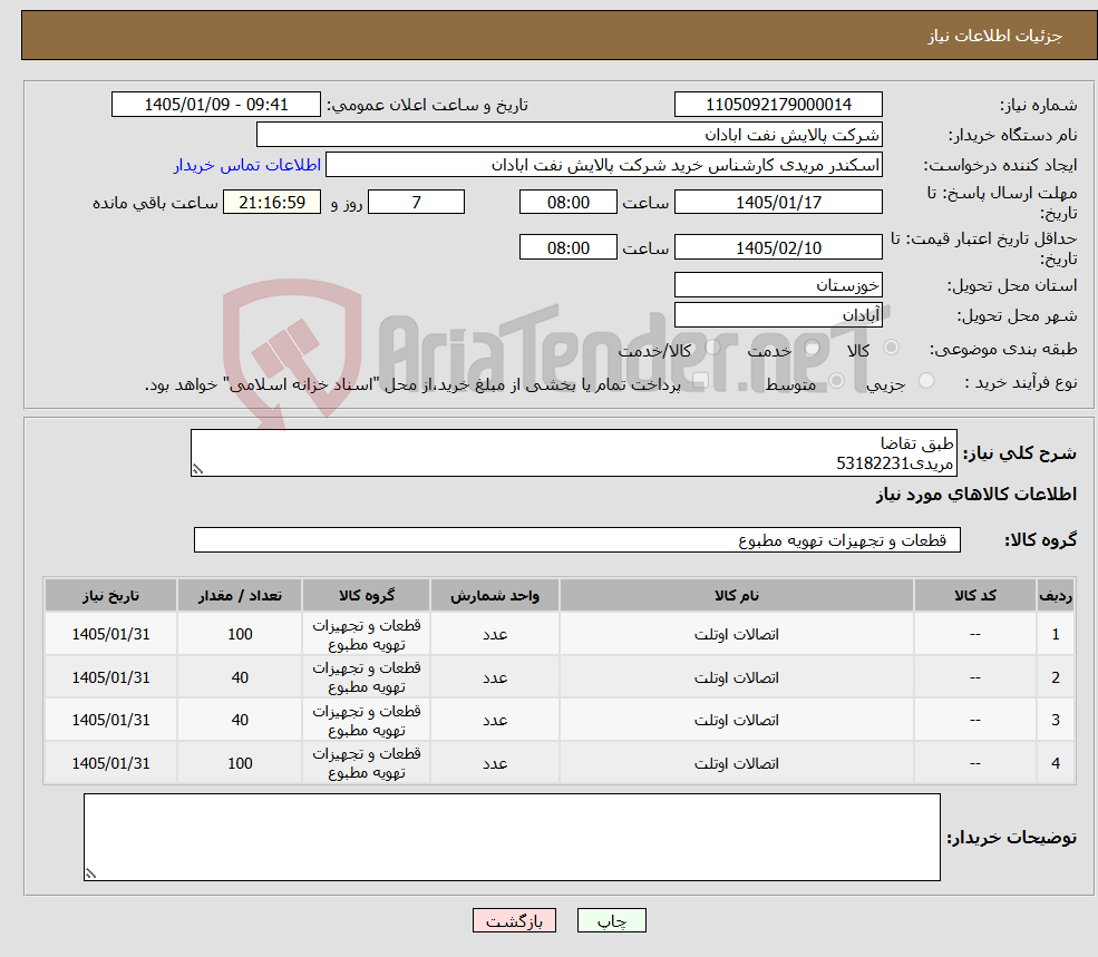 تصویر کوچک آگهی نیاز کالا-طبق تقاضا مریدی53182231