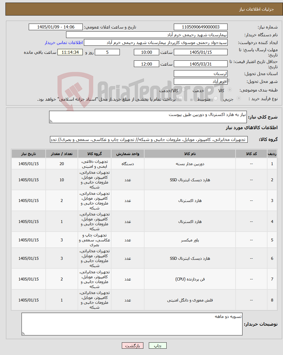 تصویر کوچک آگهی نیاز کالا-نیاز به هارد اکسترنال و دوربین طبق پیوست