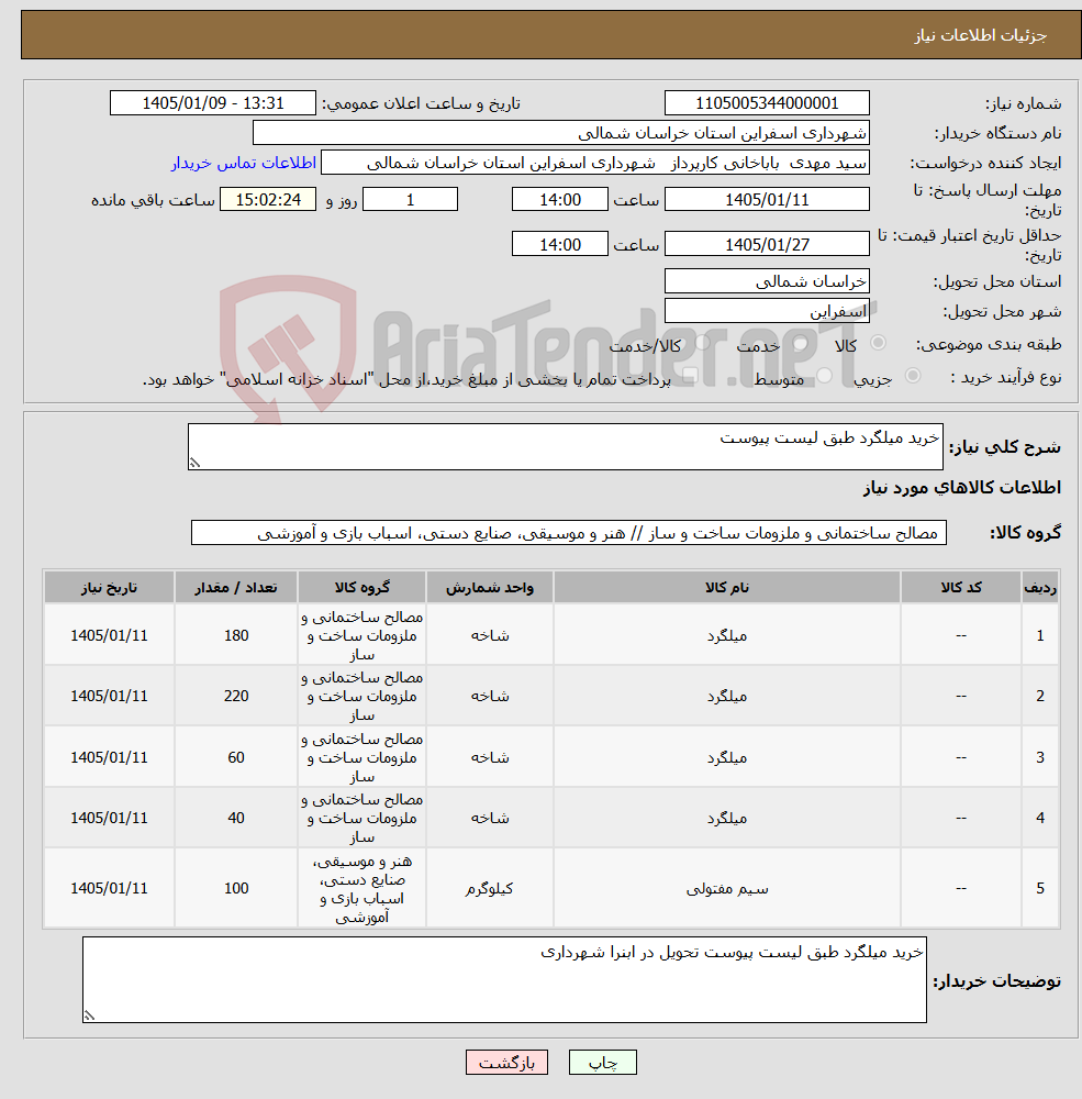 تصویر کوچک آگهی نیاز کالا-خرید میلگرد طبق لیست پیوست