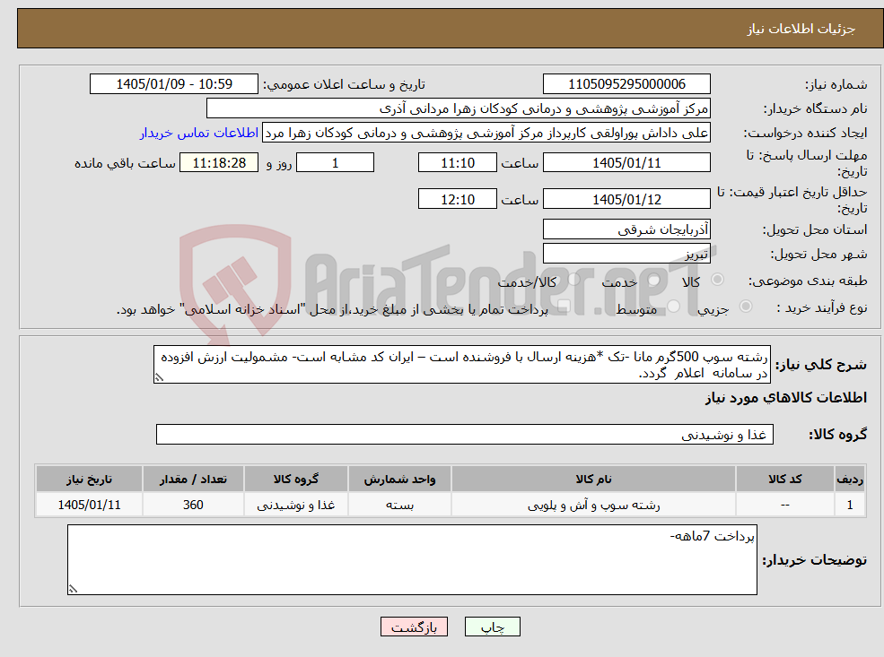 تصویر کوچک آگهی نیاز کالا-رشته سوپ 500گرم مانا -تک *هزینه ارسال با فروشنده است – ایران کد مشابه است- مشمولیت ارزش افزوده در سامانه اعلام گردد.