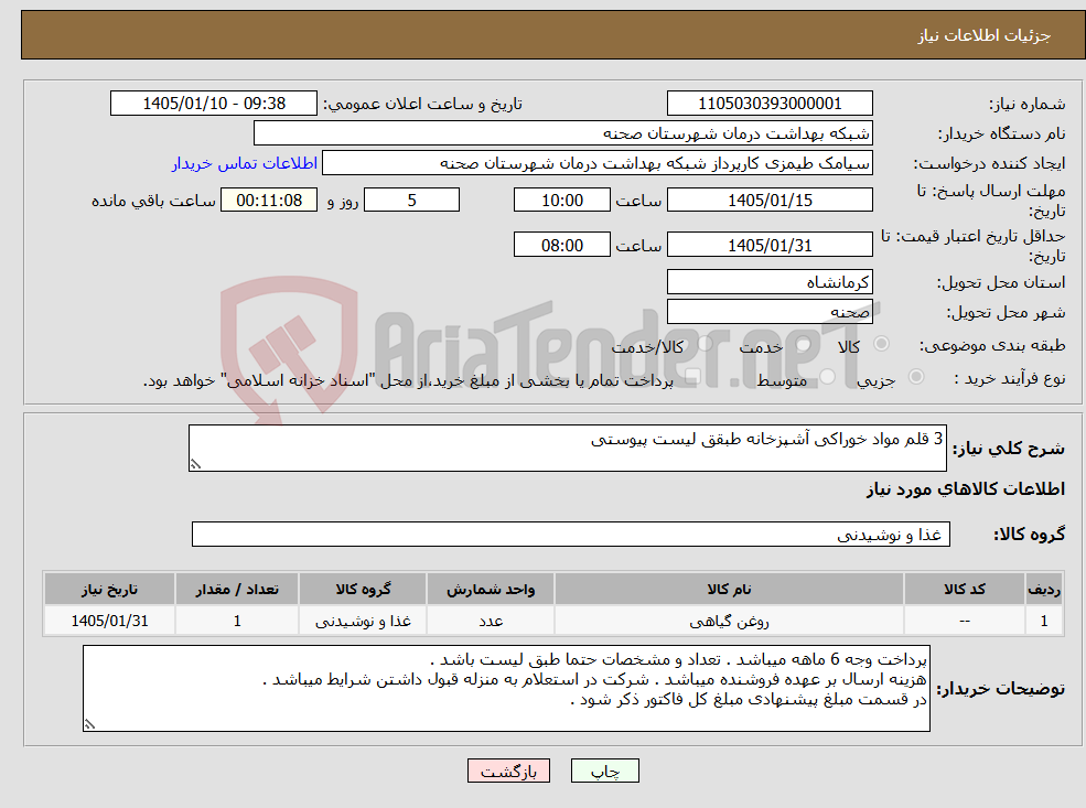 تصویر کوچک آگهی نیاز کالا-3 قلم مواد خوراکی آشپزخانه طبقق لیست پیوستی