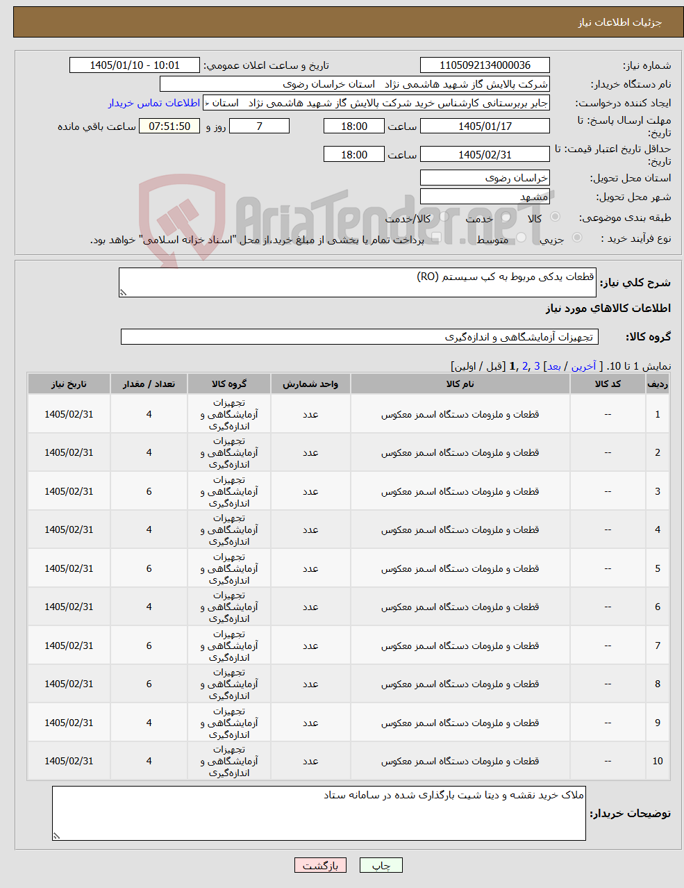 تصویر کوچک آگهی نیاز کالا-قطعات یدکی مربوط به کپ سیستم (RO)