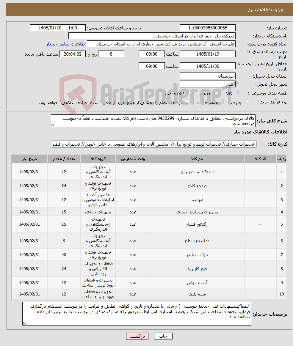تصویر کوچک آگهی نیاز کالا-کالای درخواستی مطابق با تقاضای شماره 0432299 می باشد. نام کالا مشابه میباشد . لطفاً به پیوست مراجعه شود.
