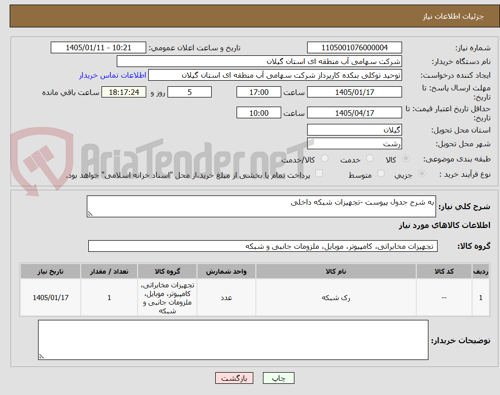 تصویر کوچک آگهی به شرح جدول پیوست -تجهیزات شبکه داخلی