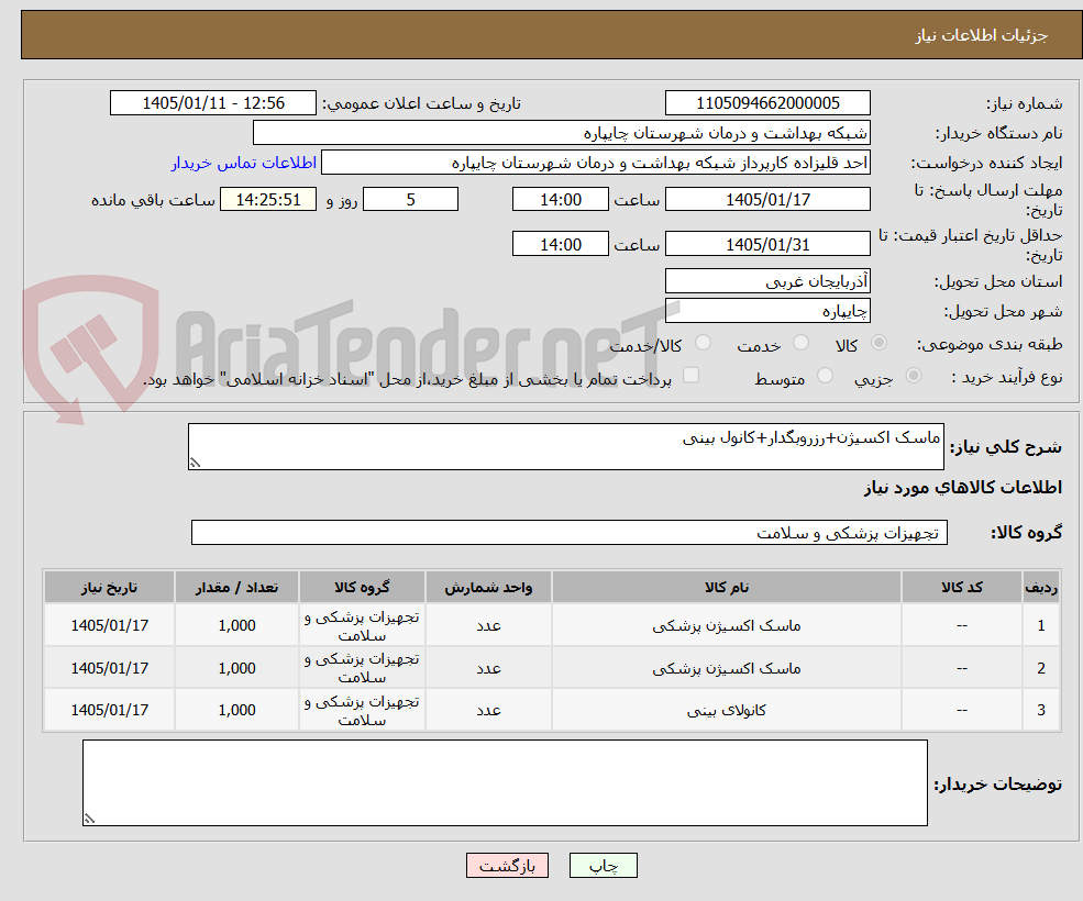 تصویر کوچک آگهی ماسک اکسیژن+رزروبگدار+کانول بینی