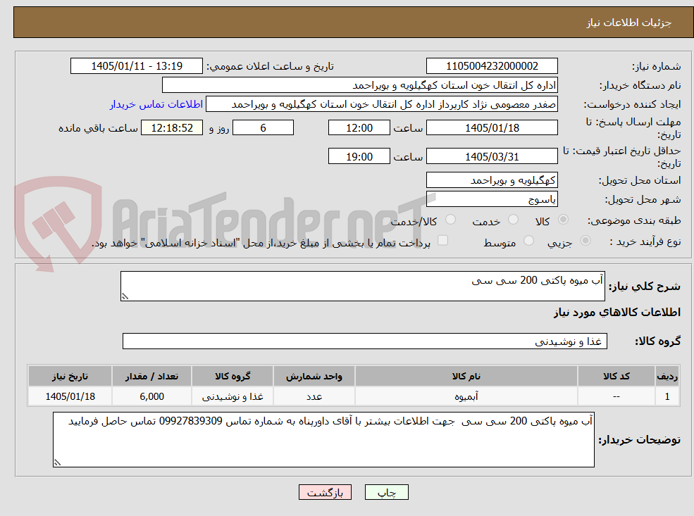 تصویر کوچک آگهی آب میوه پاکتی 200 سی سی 