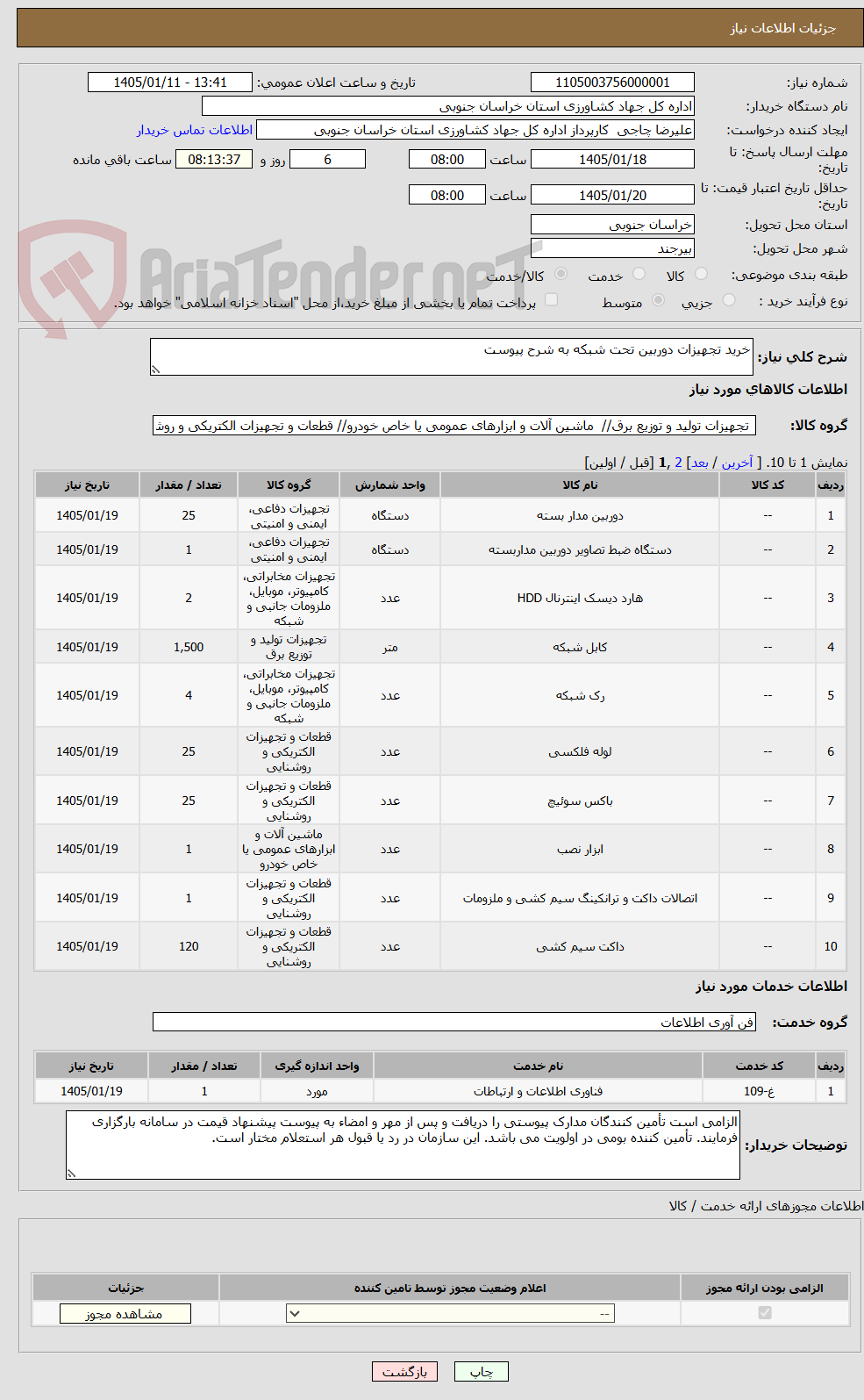 تصویر کوچک آگهی خرید تجهیزات دوربین تحت شبکه به شرح پیوست