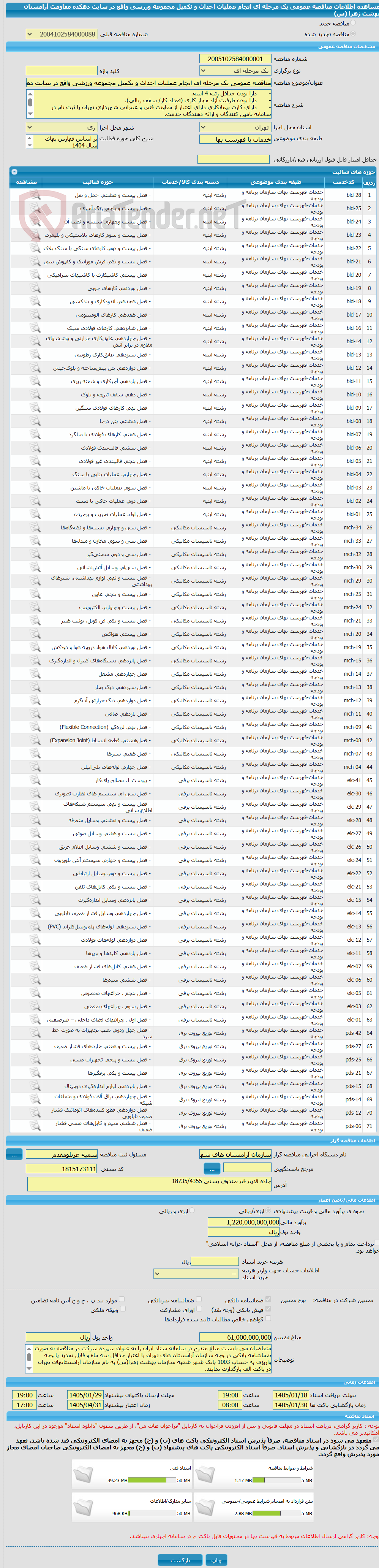 تصویر کوچک آگهی مناقصه عمومی یک مرحله ای انجام عملیات احداث و تکمیل مجموعه ورزشی واقع در سایت دهکده مقاومت آرامستان بهشت زهرا (س)